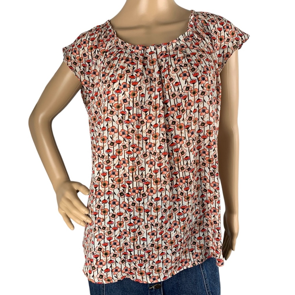 LC Lauren Conrad Colorful Pleated Floral Chiffon Blouse Top Size Large NWOT